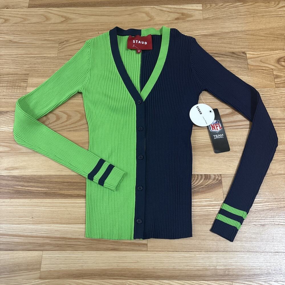 NWT Staud NFL Seahawks Cargo Women’s Shoko Sweater Size M - Green Blue with Logo